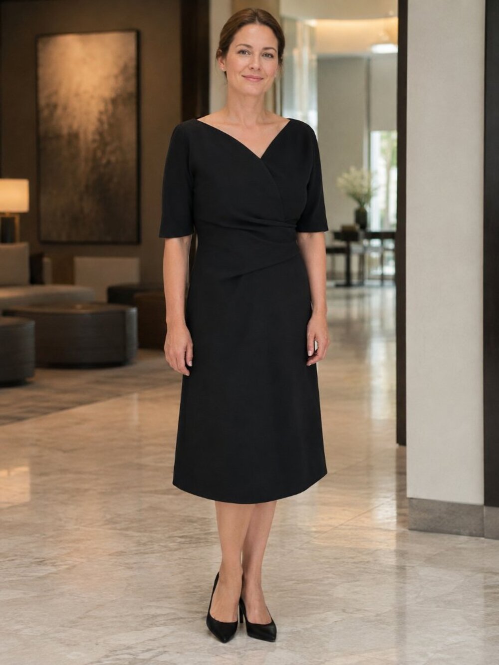Adolfo Dominguez Black Asymmetric Draped Wrap Dress with Pockets 6 EU 38